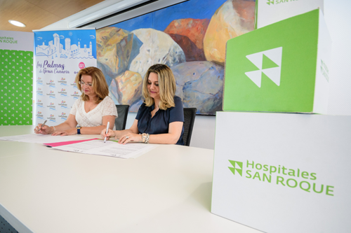 La concejala de Cultura del Ayuntamiento de Las Palmas de Gran Canaria y consejera delegada y presidenta de Promoción de la Ciudad de Las Palmas de Gran Canaria, Encarna Galván, y la vicepresidenta y directora corporativa Clínico-Asistencial de Hospitales San Roque, Herminia Rodríguez Rosas