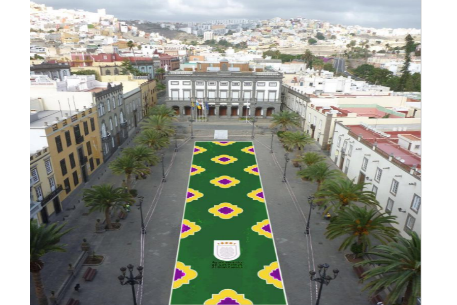 El Ayuntamiento elabora una alfombra de flores de 632 metros cuadrados para celebrar el Corpus el próximo domingo en Vegueta