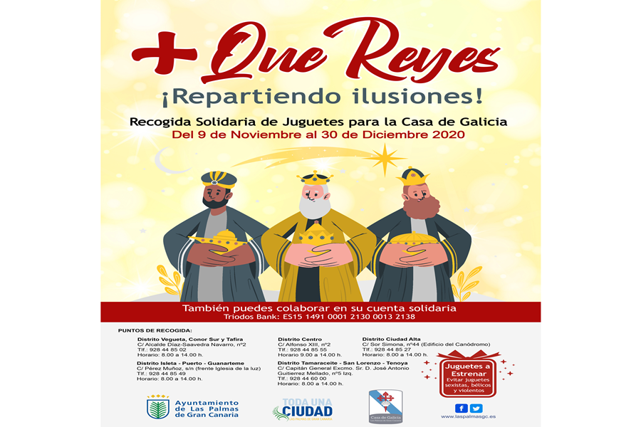 +Que Reyes  recogida de juguetes para la casa galicia del 9/11/2020 al 30/12/2020 puedes colaborar con la cuenta solidaria ES15 1491 0001 2130 0013 2138