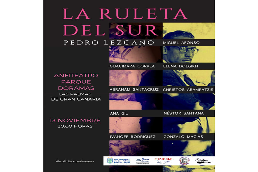 La ruleta del sur Pedro Lezcano anfiteatro parque doramas 13/11/2020 20:00 horas aforo limitado previa reserva Miguel Afonso Guacimara Correa y otros