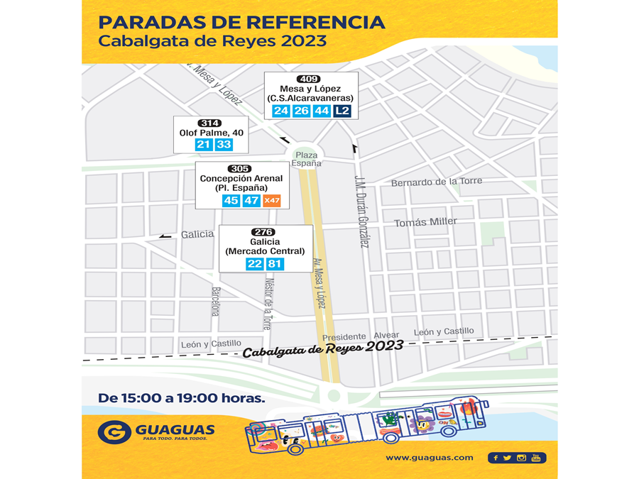 Guaguas Municipales intensifica sus servicios para facilitar la movilidad durante la víspera del Día de los Reyes Magos