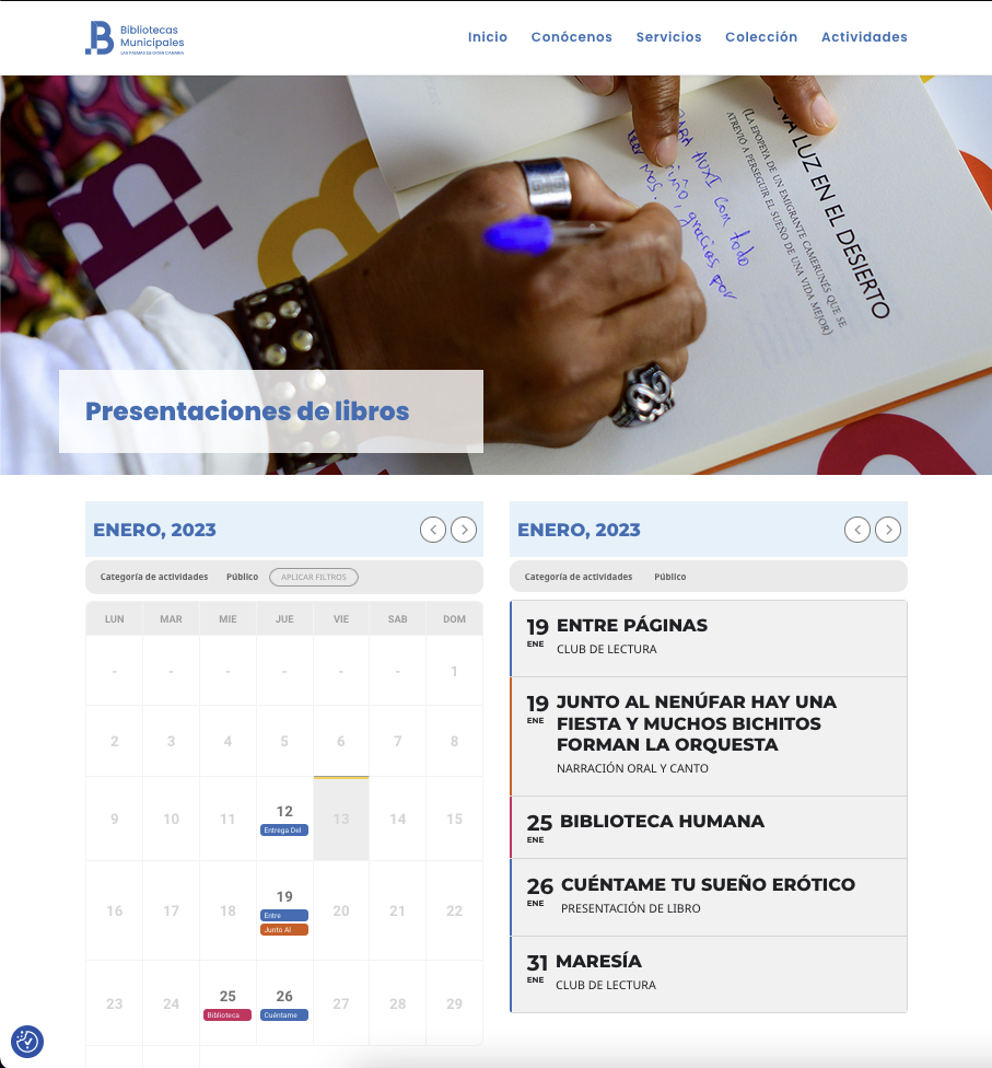 Portada de la nueva web de blibliotecas municipales 2023