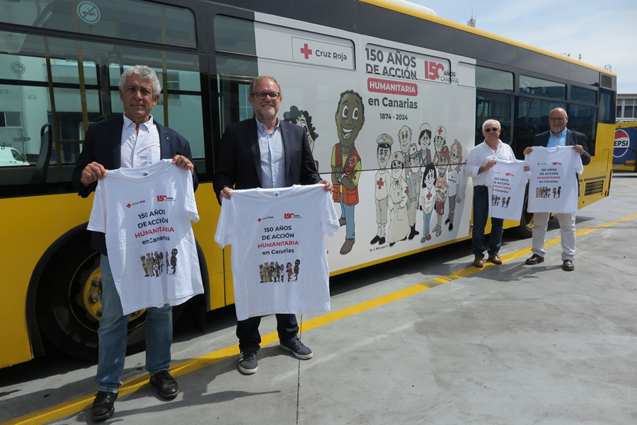 Guaguas Municipales se suma a la campaña del 150 Aniversario de Cruz Roja en Canarias, ilustrada por el humorista gráfico J. Morgan