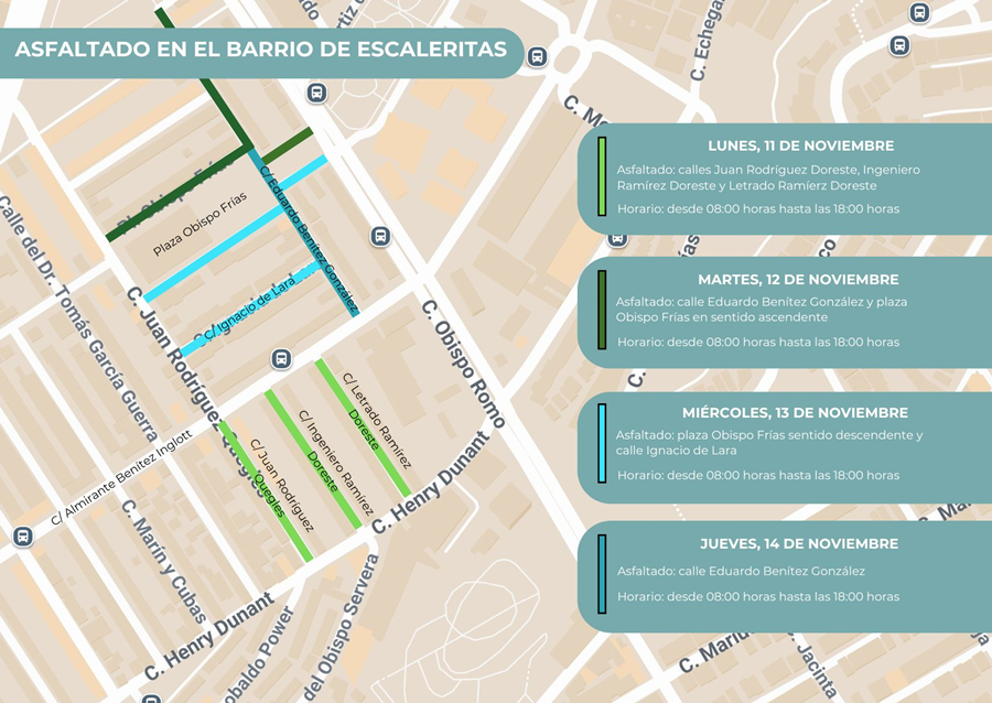 El Ayuntamiento continúa con el asfaltado de otras siete calles del barrio de Escaleritas