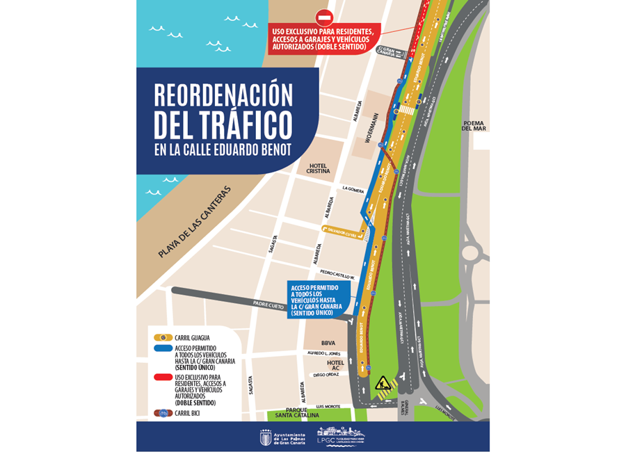 El Ayuntamiento reordena el tráfico en la calle Eduardo Benot por el avance del tramo 8 de la Metroguagua