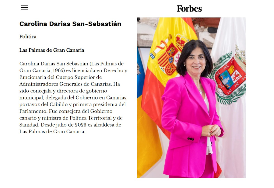 Forbes Women incluye a la alcaldesa de Las Palmas de Gran Canaria, Carolina Darias, entre las mujeres más influyentes de Canarias