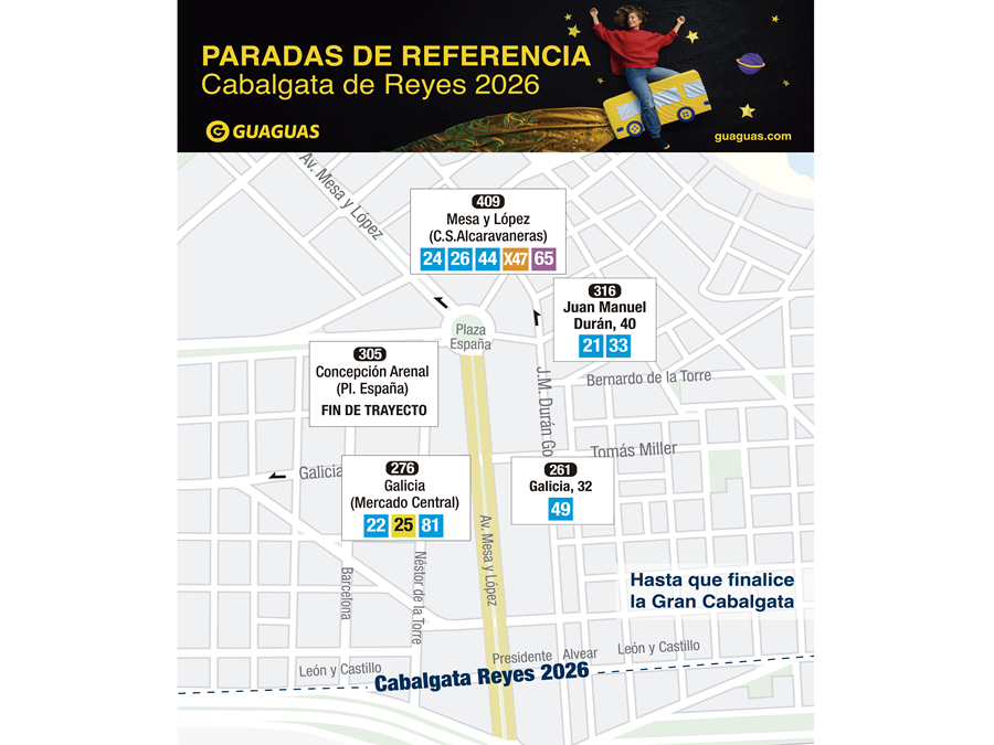 Guaguas Municipales despliega un dispositivo especial de transporte público para la víspera del Día de Reyes