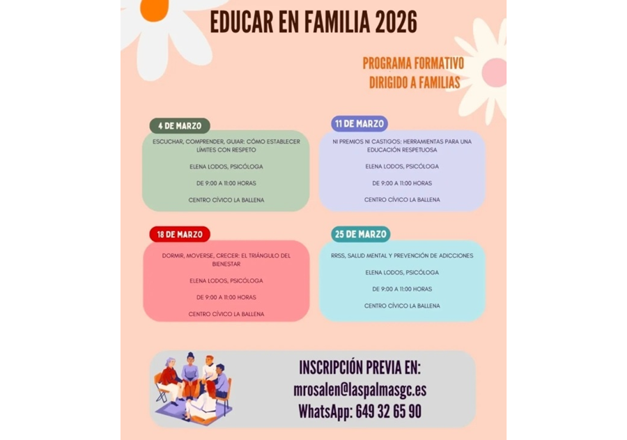 Las Palmas de Gran Canaria vuelve a poner en marcha 'Educar en Familia 2026', un programa formativo dirigido a familias